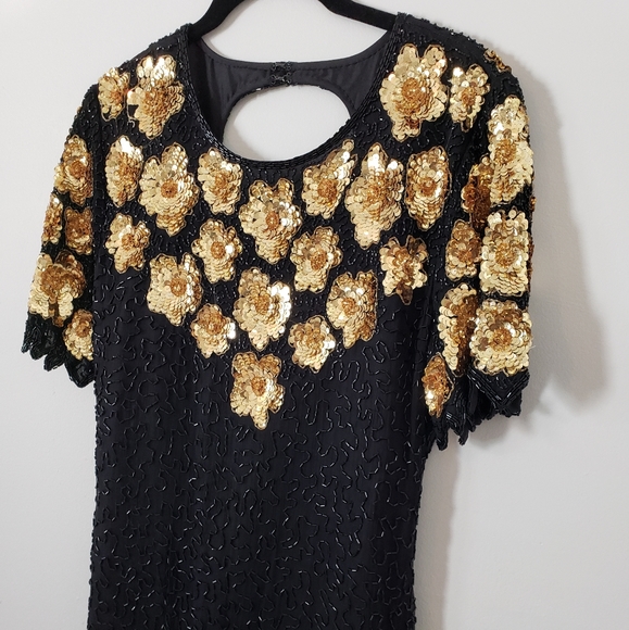 Vintage 1980s Floral Beaded and Sequin Dress - Picture 3 of 14